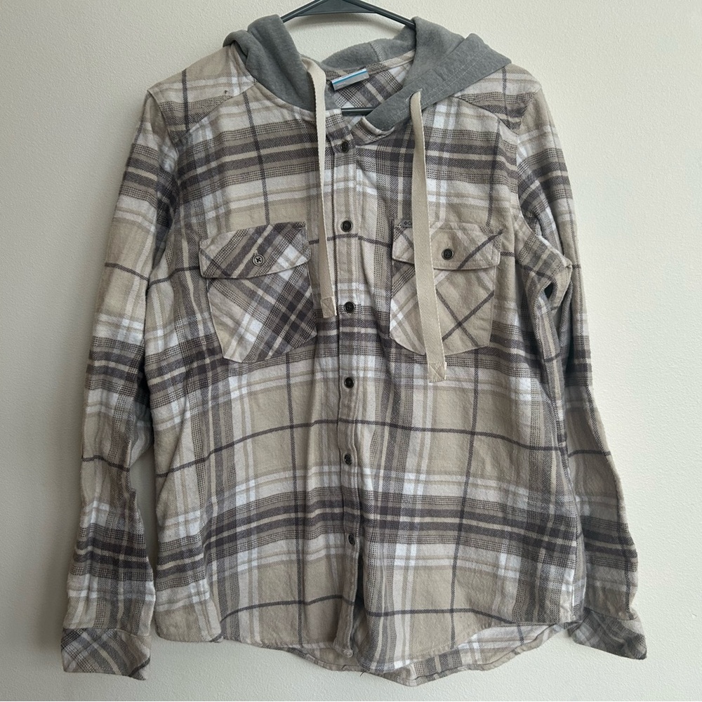 Columbia Gray Plaid Shirt with Hood